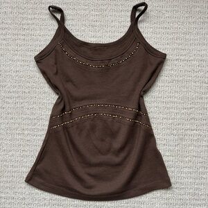 Brown Y2K Beaded Cami Top